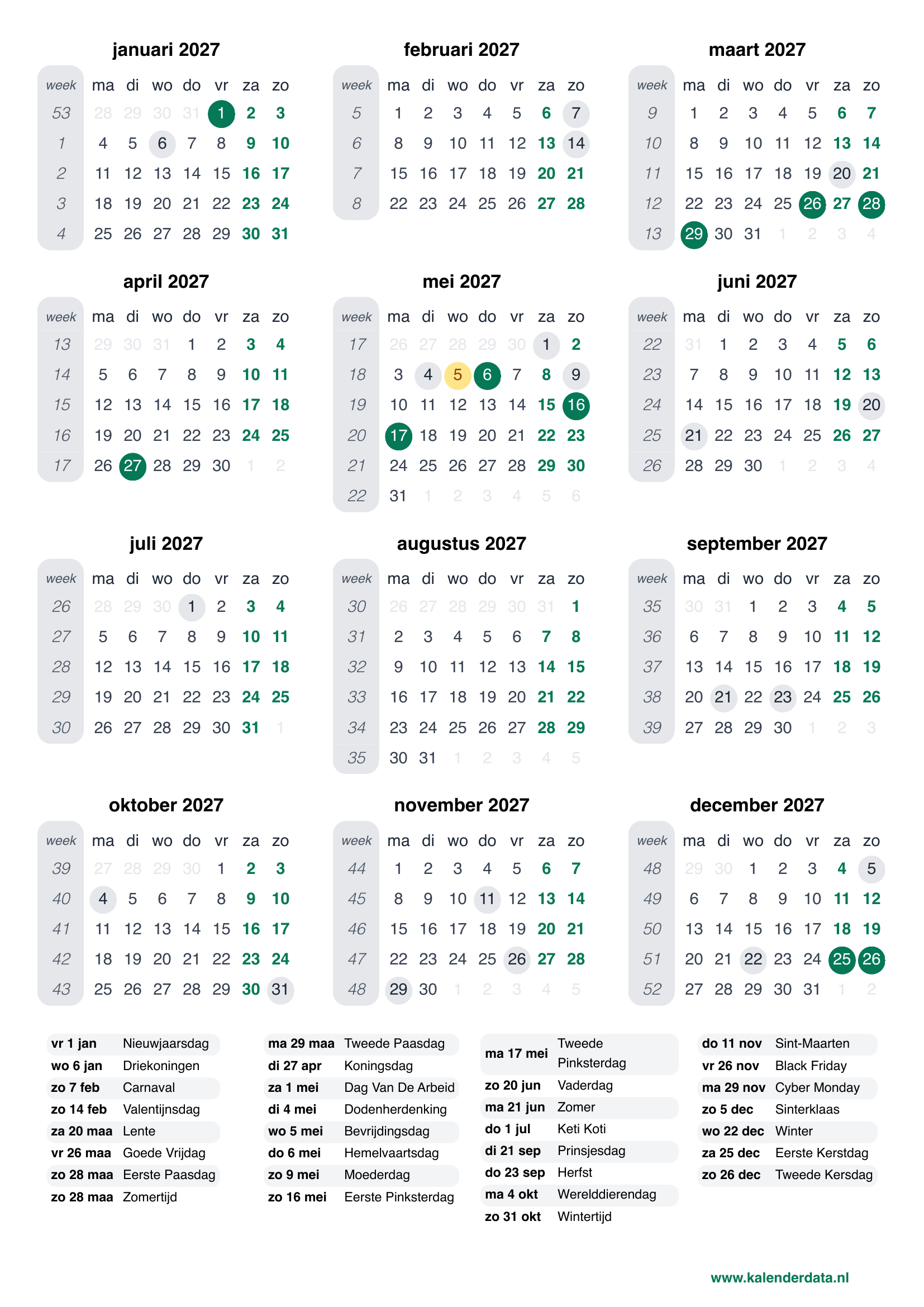 Jaarkalender 2028 Met Weeknummers Jaarkalender 2028 Met Weeknummers